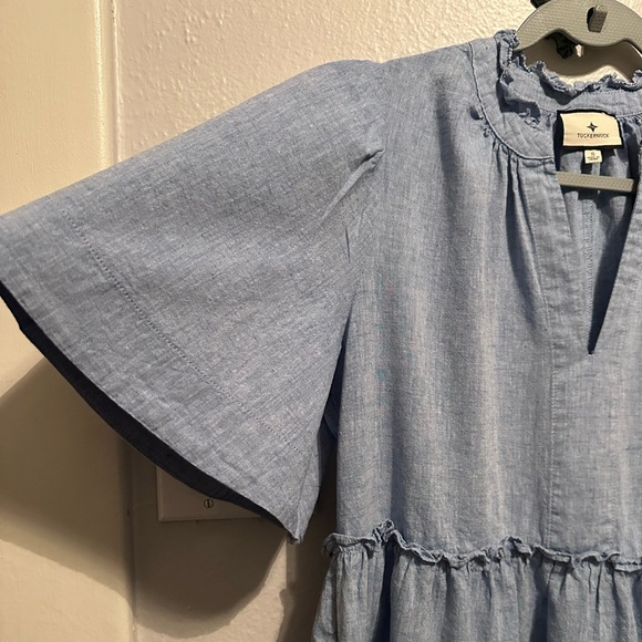 Tuckernuck Chambray Crawford Linen V Neck Flutter Sleeve Tiered Dress Small EUC - Picture 6 of 9